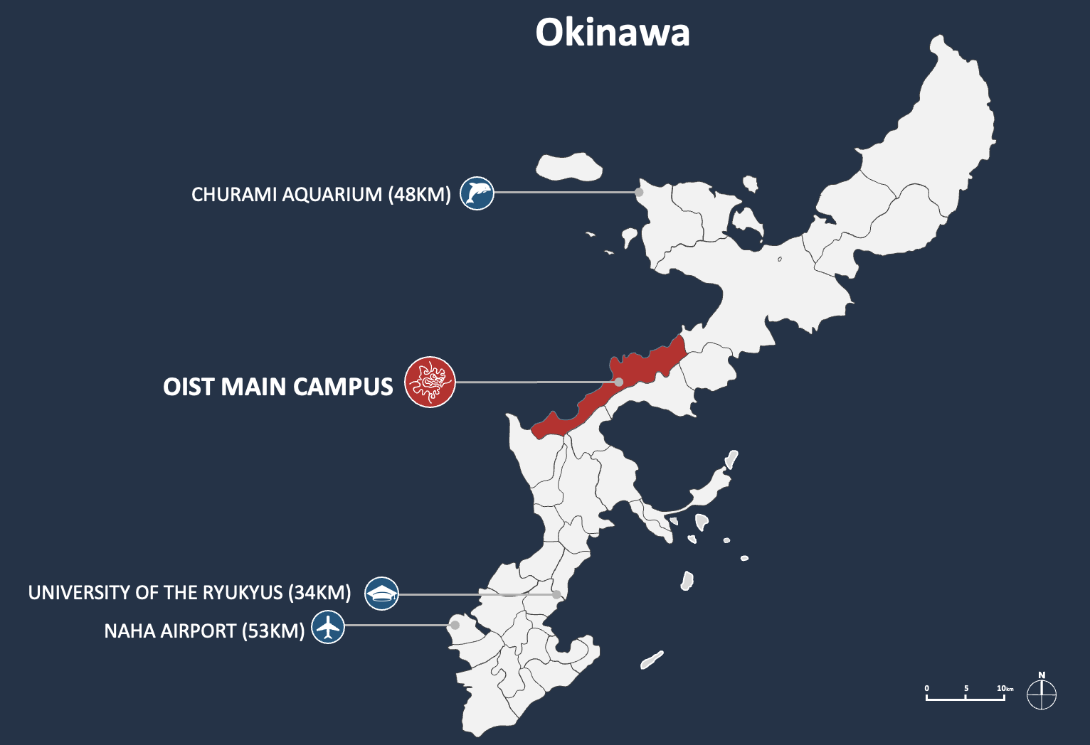 Map of Okinawa showing OIST location